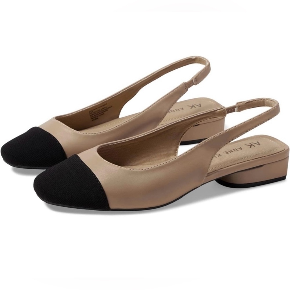 Anne Klein Chaya Two-tone Slingback Cap Toe Flat in Beige and Black NWOT